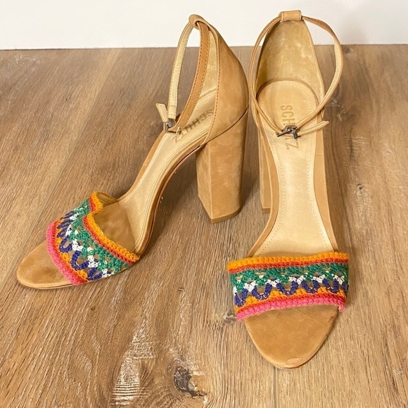 SCHUTZ Joannas Ankle Strap heel Sandals multi color boho summer size 9.5B - Picture 4 of 8